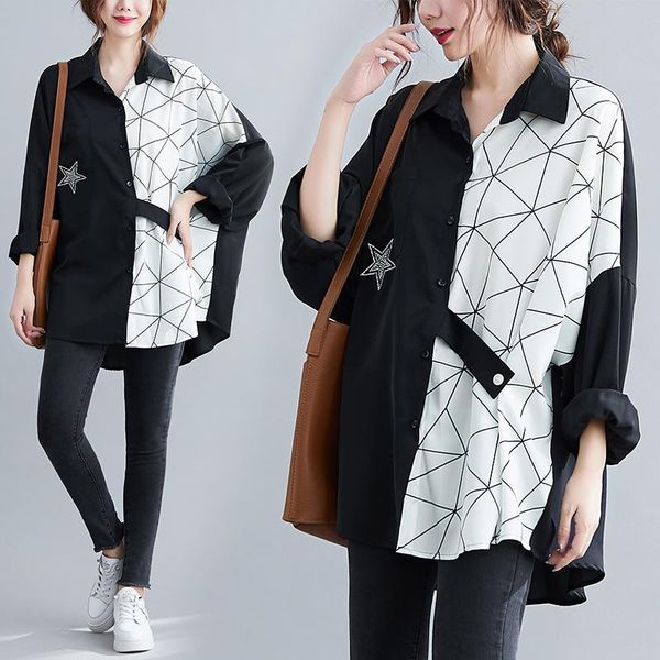 women's blouses & shirts oversized shirt women fashion spring loose coat patchwork printing long sleeve asymmetric five-pointed star po, White
women's blouses & shirts oversized shirt women fashion spring loose coat patchwork printing long sleeve asymmetric five-pointed star po, White