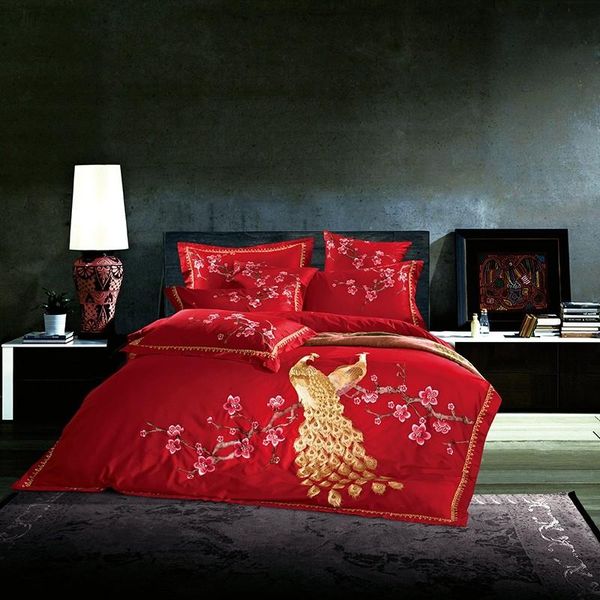 chic peacock floral embroidery red duvet cover vintage style long staple cotton 4/7pcs luxury bedding set king size
chic peacock floral embroidery red duvet cover vintage style long staple cotton 4/7pcs luxury bedding set king size