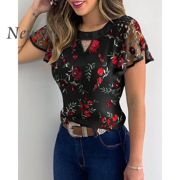 women's t-shirt 2021 women fashion ruffles short sleeve summercasual flower embroidery cut out mesh sheer slim look thin, White
women's t-shirt 2021 women fashion ruffles short sleeve summercasual flower embroidery cut out mesh sheer slim look thin, White