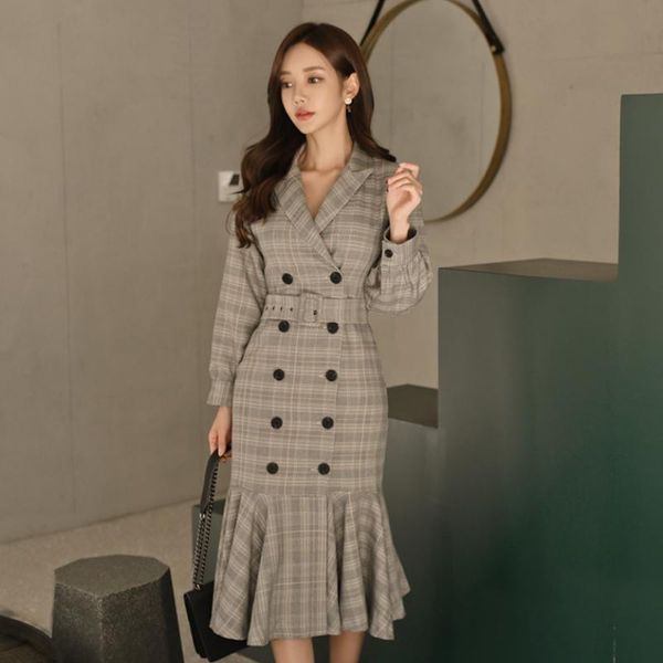 casual dresses autumn winter office ladies ruffles plaid long women dress v-neck double breasted sashes elegant female vestidos, Black;gray
casual dresses autumn winter office ladies ruffles plaid long women dress v-neck double breasted sashes elegant female vestidos, Black;gray