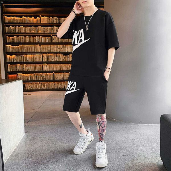 sports men's tracksuits men leisure youth short sleeve t-shirt set, Gray