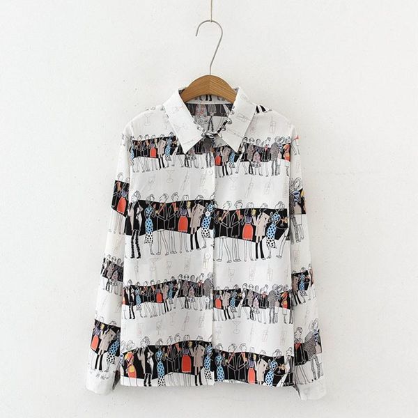 women's blouses & shirts cartoon print blouse women vintage lapel shirt loose single-breasted long sleeve blusas mujer de moda, White
women's blouses & shirts cartoon print blouse women vintage lapel shirt loose single-breasted long sleeve blusas mujer de moda, White