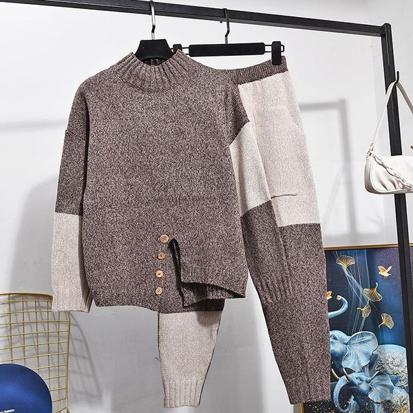 autumn women tracksuit suit fashion contrast long sleeve sweater temperament knitted pants 2 piece set female clothes tide g575, White
autumn women tracksuit suit fashion contrast long sleeve sweater temperament knitted pants 2 piece set female clothes tide g575, White