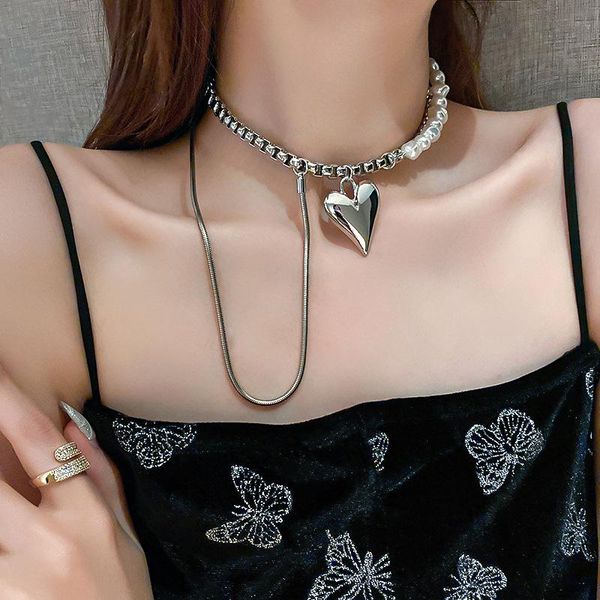 titanium steel geometric heart pendant asymmetric double layer chain choker necklace for women party jewelry, Silver
titanium steel geometric heart pendant asymmetric double layer chain choker necklace for women party jewelry, Silver