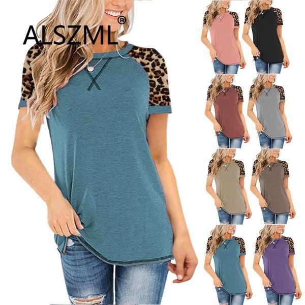 women's t-shirt casual o neck leopard print tee summer short sleeve street ladies shirts, White
women's t-shirt casual o neck leopard print tee summer short sleeve street ladies shirts, White