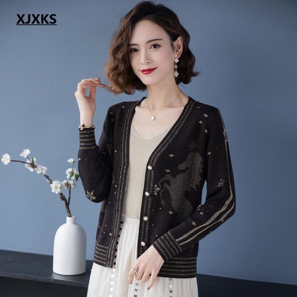 women's knits & tees xjxks 2021 spring autumn fashion v-neck women knitted cardigan high-end cashmere sweater coat, White
women's knits & tees xjxks 2021 spring autumn fashion v-neck women knitted cardigan high-end cashmere sweater coat, White