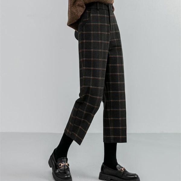 women's pants & capris 2021 autumn winter woolen plaid women formal straight pant high waist ankle-length chic loose ladies female, Black;white
women's pants & capris 2021 autumn winter woolen plaid women formal straight pant high waist ankle-length chic loose ladies female, Black;white