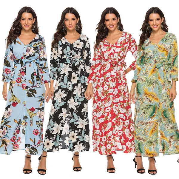 2021 new boho bohemian women beach female sleeve v neck belt print floral flower split long es lady i1zk, Black;gray
2021 new boho bohemian women beach female sleeve v neck belt print floral flower split long es lady i1zk, Black;gray