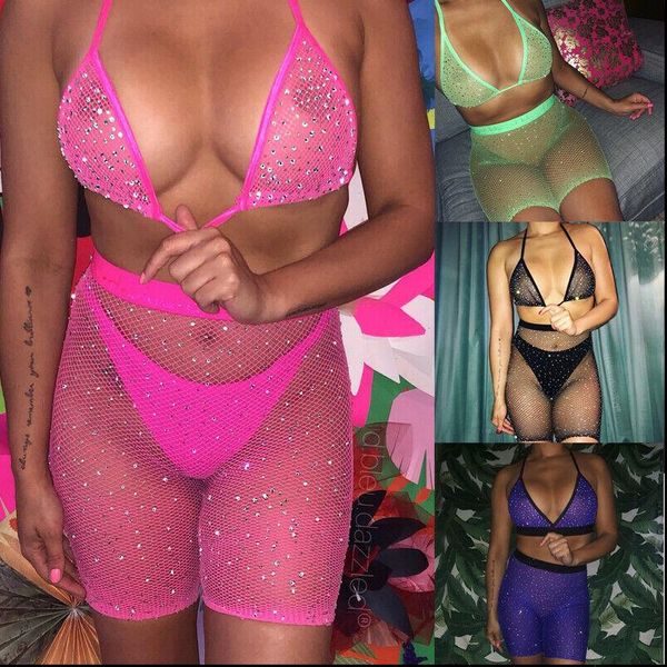 summer beading slim women two piece outfits mesh neon bralette and shorts sets fashion night party clubwear set, Gray
summer beading slim women two piece outfits mesh neon bralette and shorts sets fashion night party clubwear set, Gray
