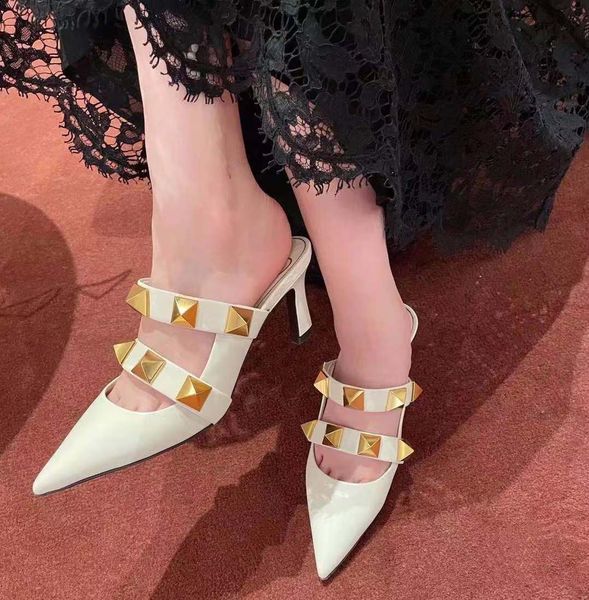 summer new leather thin heel fashion versatile large rivet pointed middle sandals semi slippers women outlets, Black
summer new leather thin heel fashion versatile large rivet pointed middle sandals semi slippers women outlets, Black