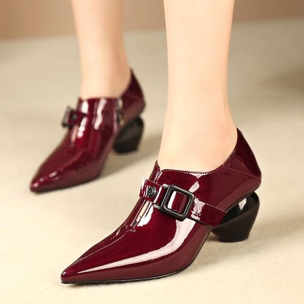 dress shoes pxelena design strange high heel female pumps genuine patent leather pointed toe buckle zip office women big size 42, Black
dress shoes pxelena design strange high heel female pumps genuine patent leather pointed toe buckle zip office women big size 42, Black