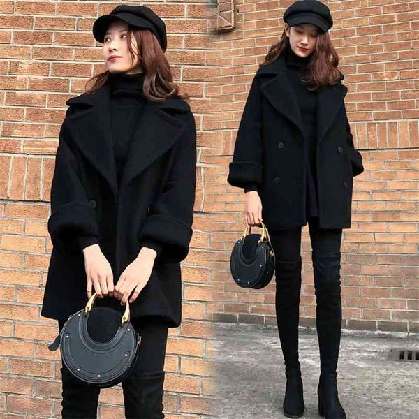 thickened autumn and winter korean loose slim black woolen coat women 210603
thickened autumn and winter korean loose slim black woolen coat women 210603