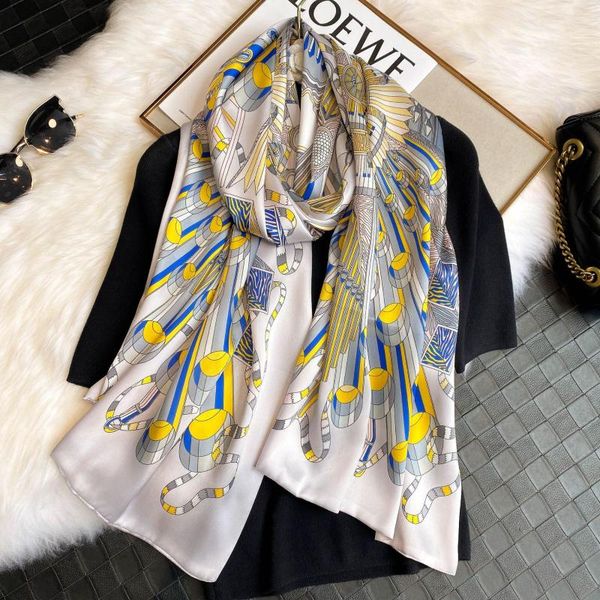 scarves 2021 european lengthened women's silk scarf simulation spring sunscreen shawl decoration beach towel, Blue;gray
scarves 2021 european lengthened women's silk scarf simulation spring sunscreen shawl decoration beach towel, Blue;gray