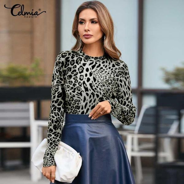 women's blouses & shirts celmia women long sleeve 2021 autumn fashion leopard print o-neck elegant ol tight fitting casual femininas, White
women's blouses & shirts celmia women long sleeve 2021 autumn fashion leopard print o-neck elegant ol tight fitting casual femininas, White