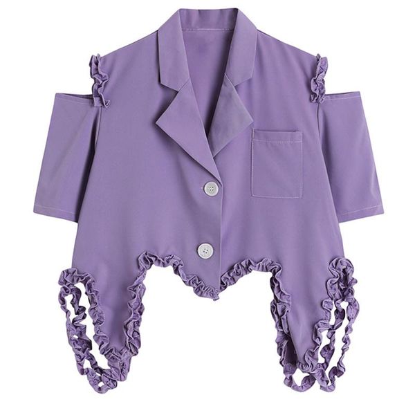 women's suits & blazers fabpop 2021 summer purple ruffles off shoulder big size blazer lapel short hollow out sleeve loose jacket fashi, White;black
women's suits & blazers fabpop 2021 summer purple ruffles off shoulder big size blazer lapel short hollow out sleeve loose jacket fashi, White;black