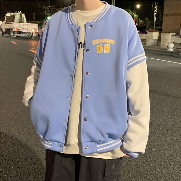 new fake two-piece sports baseball men's trend loose casual cool student jacket, Black;brown
new fake two-piece sports baseball men's trend loose casual cool student jacket, Black;brown