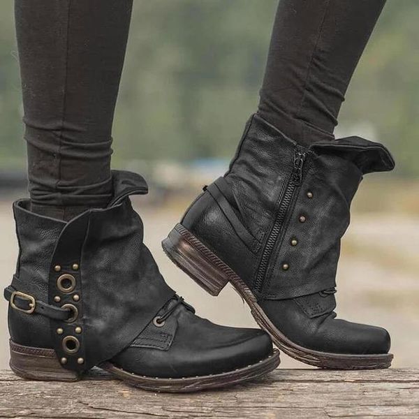 boots women's low-profile retro cuffed, Black