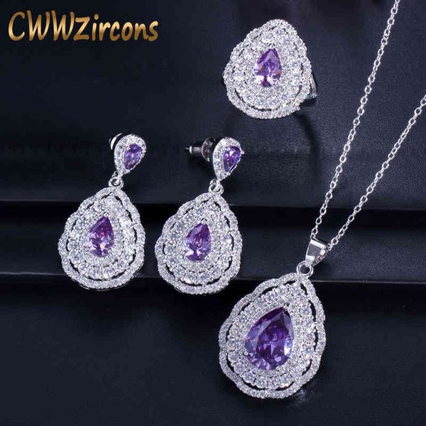 jewelry sets cwwzircons dazzling pear drop purple crystal ring earring and necklace trendy elegant women 3 piece costume t284, Black
jewelry sets cwwzircons dazzling pear drop purple crystal ring earring and necklace trendy elegant women 3 piece costume t284, Black