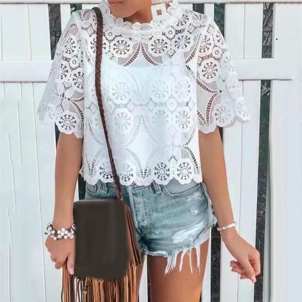 women's blouses & shirts women lace blouse half sleeve shirt see through hollow out autum spring female 2021, White
women's blouses & shirts women lace blouse half sleeve shirt see through hollow out autum spring female 2021, White