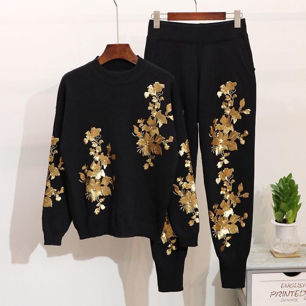 women's two piece pants omen's high fashion embroidery oversized knitted pieces set ropa de mujer sports jogging suits female sets, White
women's two piece pants omen's high fashion embroidery oversized knitted pieces set ropa de mujer sports jogging suits female sets, White