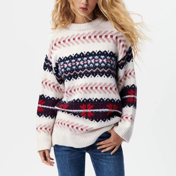 women's sweaters xikom 2021 spring autumn women vintage round neck knitting sweater female casual loose print pullover long sleeve chic, White;black
women's sweaters xikom 2021 spring autumn women vintage round neck knitting sweater female casual loose print pullover long sleeve chic, White;black
