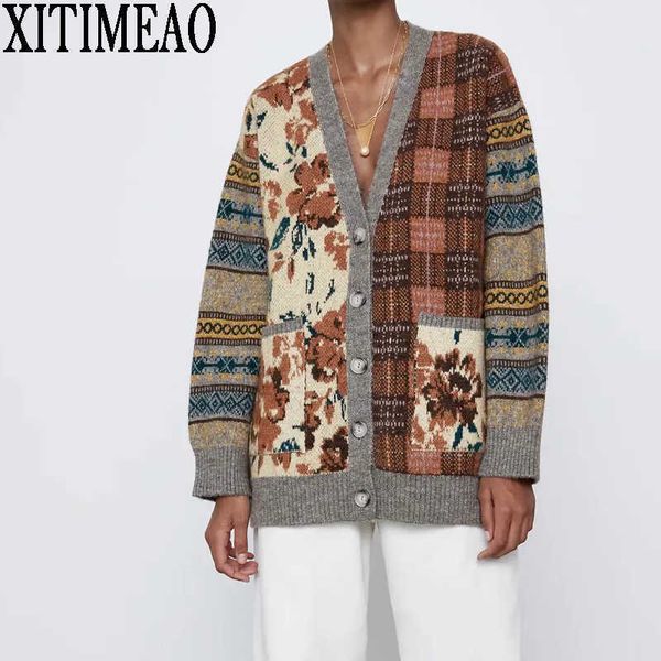 za women autumn winter knitted butto decorati loose knit sweater coat retro print stitched v neck knitted cardigan xitimeao 210602, White
za women autumn winter knitted butto decorati loose knit sweater coat retro print stitched v neck knitted cardigan xitimeao 210602, White