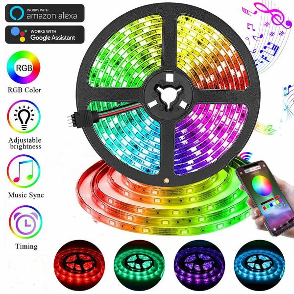 color changing rgb led strip lights work with alexa, google home, remote control and phone app for tv, bedroom, party and home
color changing rgb led strip lights work with alexa, google home, remote control and phone app for tv, bedroom, party and home
