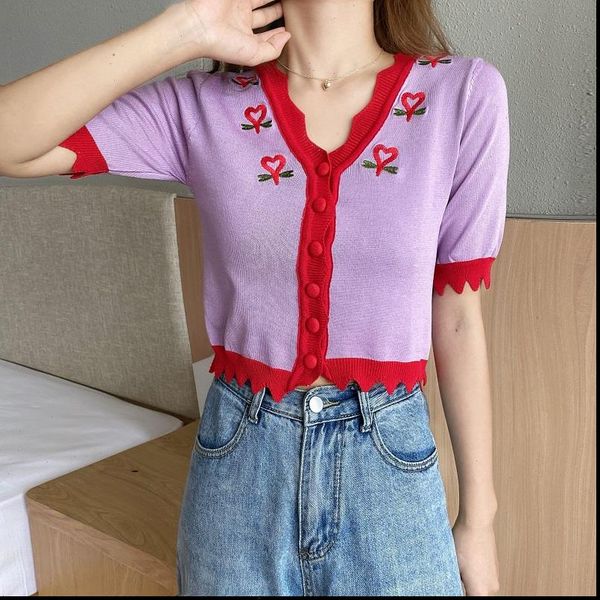 embroideried hearts cropped sweaters cardigans lady short sleeve patched waved v neck cardigan crop for female summer, White;black
embroideried hearts cropped sweaters cardigans lady short sleeve patched waved v neck cardigan crop for female summer, White;black