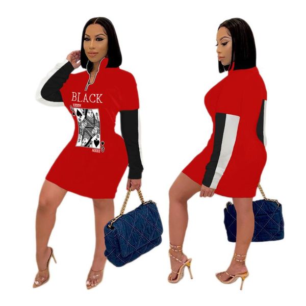 casual dresses high fashion bandage bodycon mini dress poker q print zipper turtleneck plus size s-3xl wear long sleeve, Black;gray
casual dresses high fashion bandage bodycon mini dress poker q print zipper turtleneck plus size s-3xl wear long sleeve, Black;gray