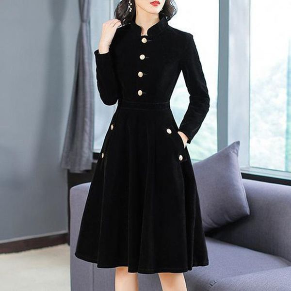 casual dresses fashion dress women long sleeve stand collar slim pleuche a word black ol office lady temperament, Black;gray
casual dresses fashion dress women long sleeve stand collar slim pleuche a word black ol office lady temperament, Black;gray