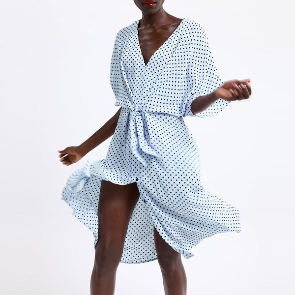 women spring short sleeve midi dress vintage polka dot female loose dress casual v-neck lady lace-up split dress, Black;gray
women spring short sleeve midi dress vintage polka dot female loose dress casual v-neck lady lace-up split dress, Black;gray