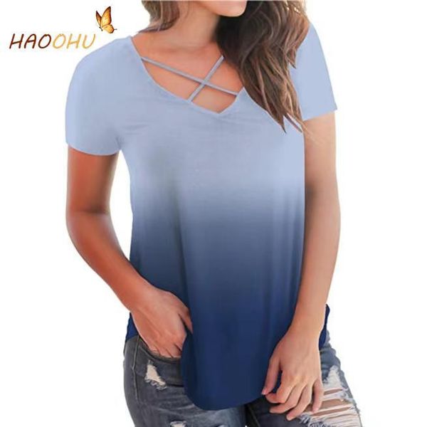 women's t-shirt haoohu women 2021 summer cross small v-neck short-sleeved shirt rainbow gradient printed, White
women's t-shirt haoohu women 2021 summer cross small v-neck short-sleeved shirt rainbow gradient printed, White