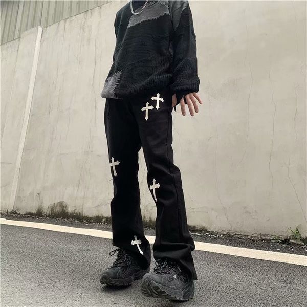 ch factory crosin high street loose casual vibe long men's hip hop embroidered cross micro flared pants, White;black
ch factory crosin high street loose casual vibe long men's hip hop embroidered cross micro flared pants, White;black