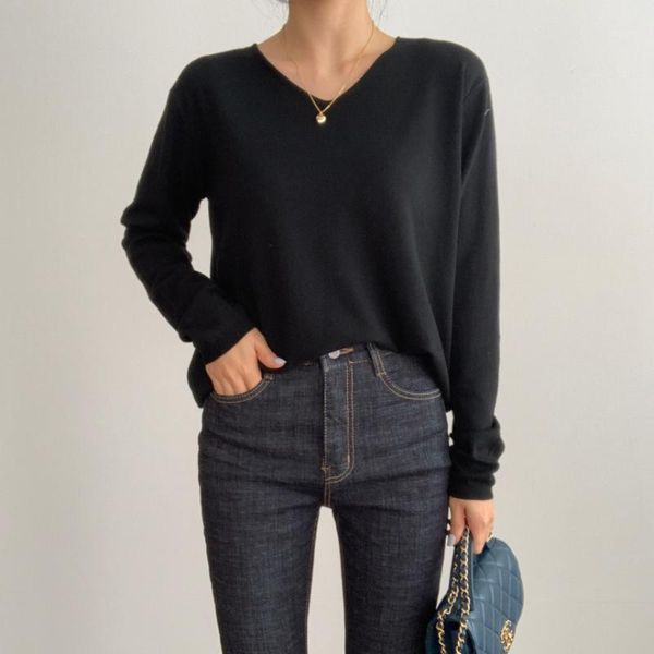 women's sweaters hzirip 7 colors elegant v-neck basic sweater ol vintage solid pullovers long sleeve loose knitted woman clothes, White;black
women's sweaters hzirip 7 colors elegant v-neck basic sweater ol vintage solid pullovers long sleeve loose knitted woman clothes, White;black