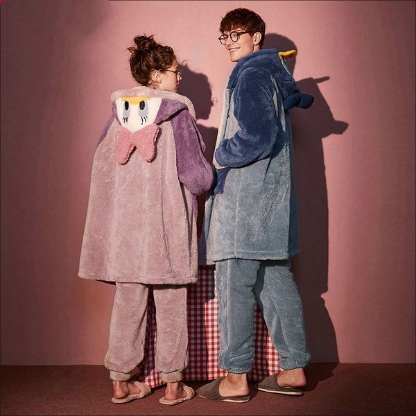 designers cartoon duck hat couple pajamas women flannel sleepwear men's home service suits autumn and winter thickened hooded nightgown, Black;red
designers cartoon duck hat couple pajamas women flannel sleepwear men's home service suits autumn and winter thickened hooded nightgown, Black;red