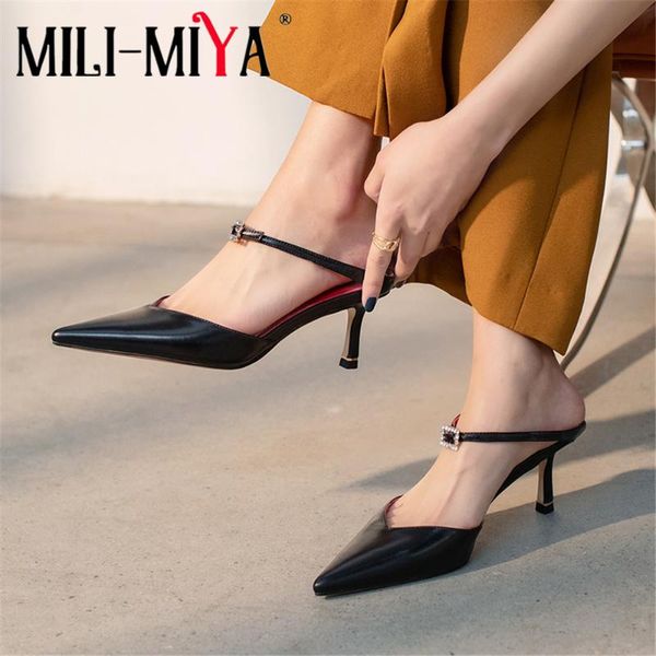 dress shoes mili-miya brand designer women mules pumps thin kitten heel slip on fashion diamond crystal slides pointed toe summer party shoe, Black
dress shoes mili-miya brand designer women mules pumps thin kitten heel slip on fashion diamond crystal slides pointed toe summer party shoe, Black