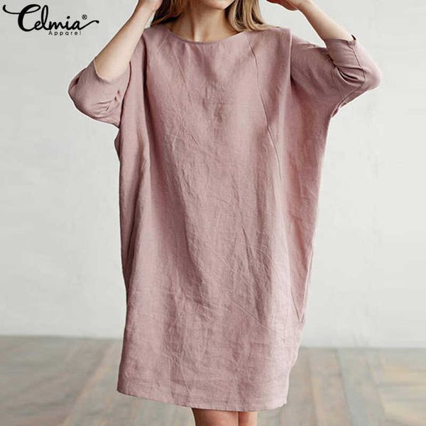 celmia women long shirt cotton linen dress 3/4 sleeve pockets vintage dresses ladies casual loose solid mini vestidos plus size j190619, Black;pink
celmia women long shirt cotton linen dress 3/4 sleeve pockets vintage dresses ladies casual loose solid mini vestidos plus size j190619, Black;pink