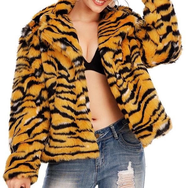 women's fur & faux winter women yellow tiger pattern coat lapel collar loose overcoat long sleeve streetwear female thick warm coats, Black
women's fur & faux winter women yellow tiger pattern coat lapel collar loose overcoat long sleeve streetwear female thick warm coats, Black
