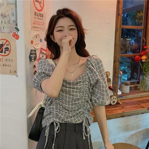women's blouses & shirts blouse women shirt 2021summer plaid square collar female puff sleeve blusas mujer de moda, White
women's blouses & shirts blouse women shirt 2021summer plaid square collar female puff sleeve blusas mujer de moda, White
