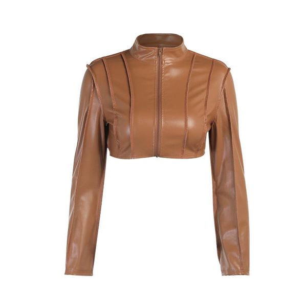 women's jackets short coat autumn and winter long sleeve ultra zipper leather crop jacket women, Black;brown
women's jackets short coat autumn and winter long sleeve ultra zipper leather crop jacket women, Black;brown