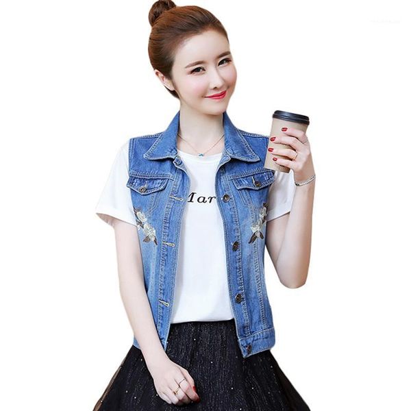 women's vests 2021 women denim vest jacket embroidery vintage blue waistcoat sleeveless single-breasted jeans ah922, Black;white
women's vests 2021 women denim vest jacket embroidery vintage blue waistcoat sleeveless single-breasted jeans ah922, Black;white
