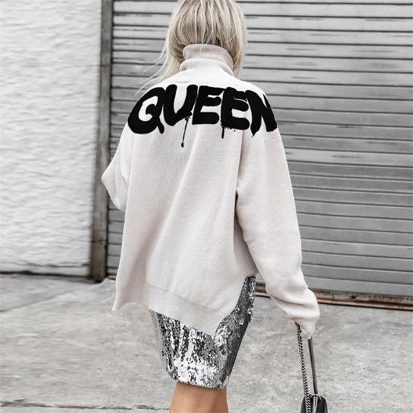 women casual turtleneck queen printed sweatshirt autumn long sleeve oversize pullover streetwear fashion side split hoodies 210910, Black
women casual turtleneck queen printed sweatshirt autumn long sleeve oversize pullover streetwear fashion side split hoodies 210910, Black