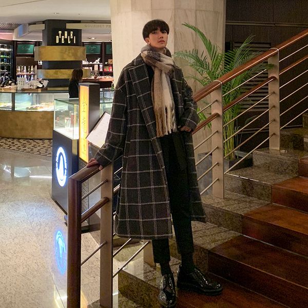 men's wear 2020 autumn winter plaid print long coat korean style trendy mid-length woolen coat couple bandage waist, Black
men's wear 2020 autumn winter plaid print long coat korean style trendy mid-length woolen coat couple bandage waist, Black