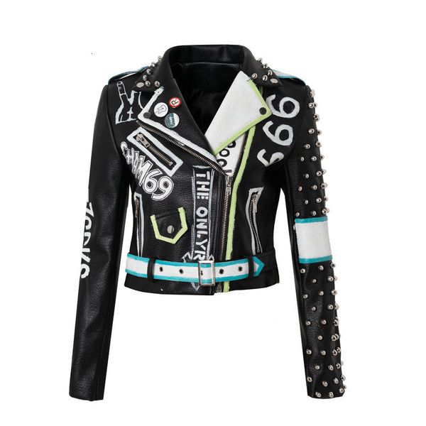 leather jacket fashion brand spring and autumn punk style lapel women's pu motorcycle rivet short, Black
leather jacket fashion brand spring and autumn punk style lapel women's pu motorcycle rivet short, Black