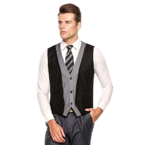 men's vests mens v-neck sleeveless button down patchwork double breasted slim business button, tie v-collar vest, Black;white
men's vests mens v-neck sleeveless button down patchwork double breasted slim business button, tie v-collar vest, Black;white