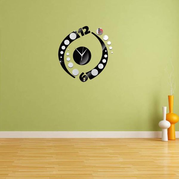 wall clocks creative clock decorative hanging modern 3d frameless for living room bedroom(black)