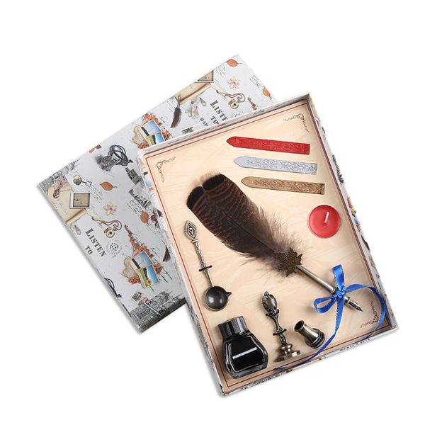 luxury vintage feather dip calligraphy fountain pen writing ink set stationery d08a
luxury vintage feather dip calligraphy fountain pen writing ink set stationery d08a