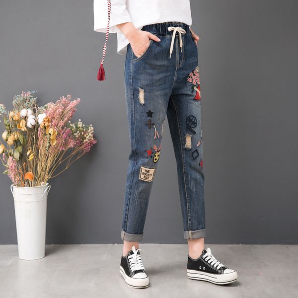 summer women spring fashion korea style vintage elastic waist cartoon embroidery drawstring jeans office lady casual loose v50c, Blue
summer women spring fashion korea style vintage elastic waist cartoon embroidery drawstring jeans office lady casual loose v50c, Blue