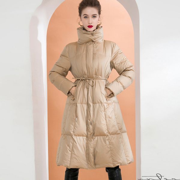 women's white duck down coat stand double layer collar long sleeves lace up fashion overcoat outerwear parkas, Black
women's white duck down coat stand double layer collar long sleeves lace up fashion overcoat outerwear parkas, Black