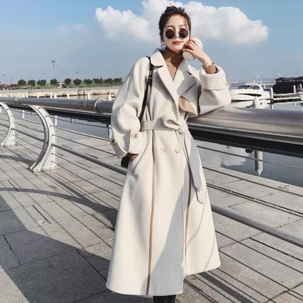 women's wool & blends women elegant long coat with belt solid jackets sleeve double breasted outerwear ladies thick warm overcoat 2021, Black 
women's wool & blends women elegant long coat with belt solid jackets sleeve double breasted outerwear ladies thick warm overcoat 2021, Black